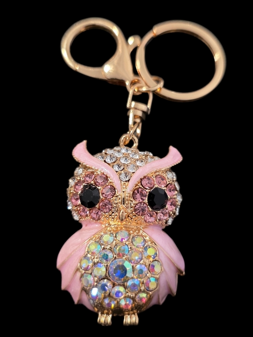 Pink Crystal Owl Bag Charm Keychain